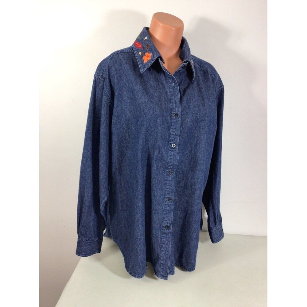 Style Studio Denim Jean Shirt Reversible Collar Womens 2X